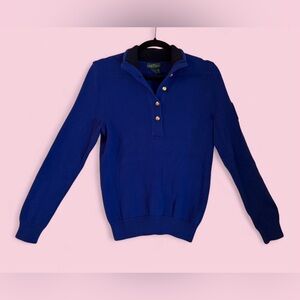LRL Ralph Lauren Blue Knit Henley Sweater Military Patch